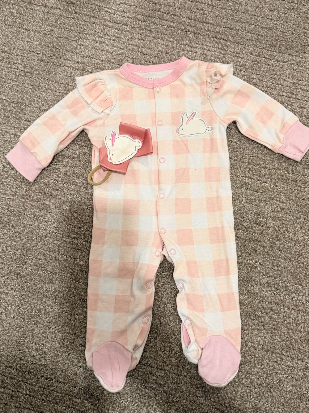 Pink Check Bunny Footed One-Piece for Kids